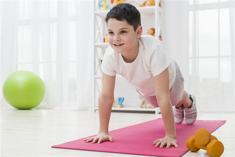 Kid-friendly workout space with safe equipment