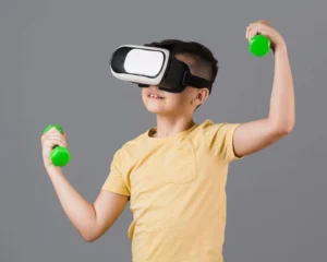 Kids using VR headset for fitness workout
